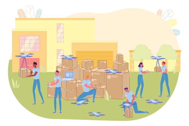 人们用四旋翼机发送包裹。图片下载