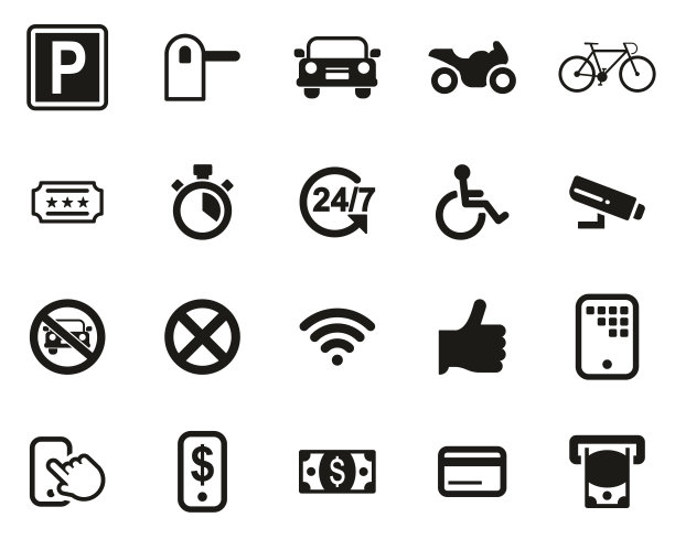 停车场或停车场图标黑色和白色设置大图片下载