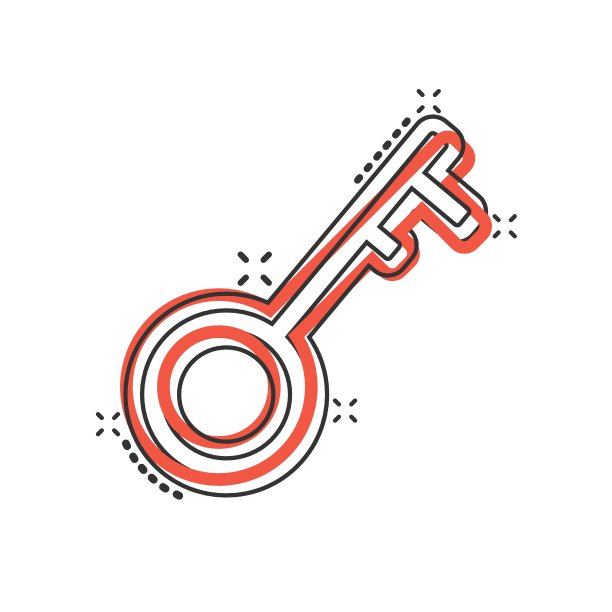 漫画风格的关键图标。密码卡通矢量插图在白色孤立的背景。进入飞溅效应的经营理念。图片下载