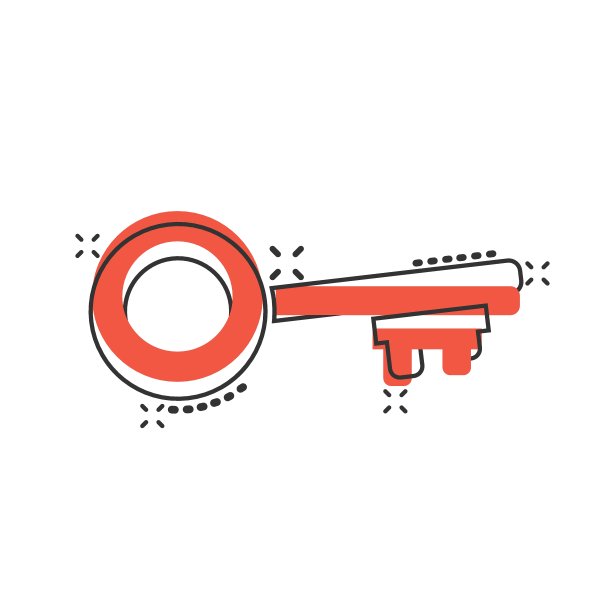 漫画风格的关键图标。密码卡通矢量插图在白色孤立的背景。进入飞溅效应的经营理念。图片下载