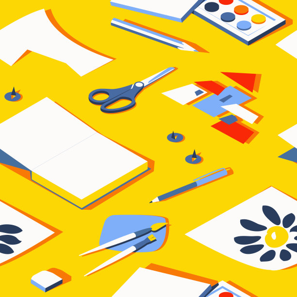 文具无缝图案上的阳光黄色背景图片下载