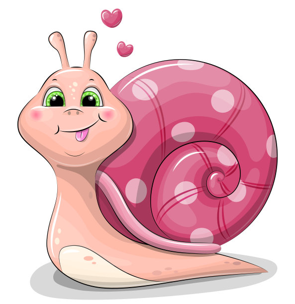 可爱的卡通蜗牛和一个粉红色的壳。图片下载