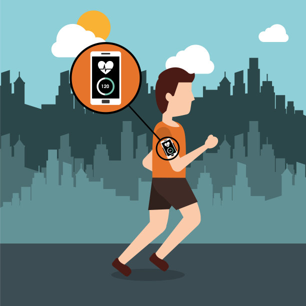 年轻人用智能手机的心率跑步图片下载
