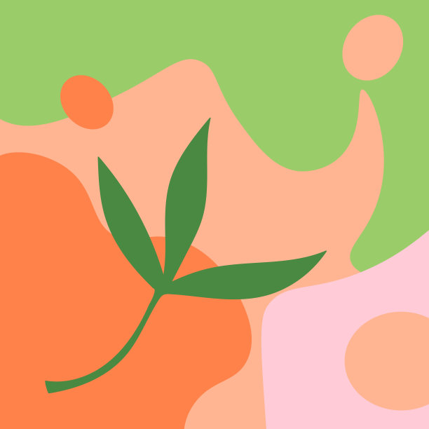 可爱的卡通抽象卡片与树叶和几何圆形形状。分平式背景海报。用花创作。矢量插图。图片下载