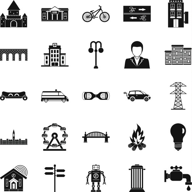 城市爱好图标设置简单的风格图片下载