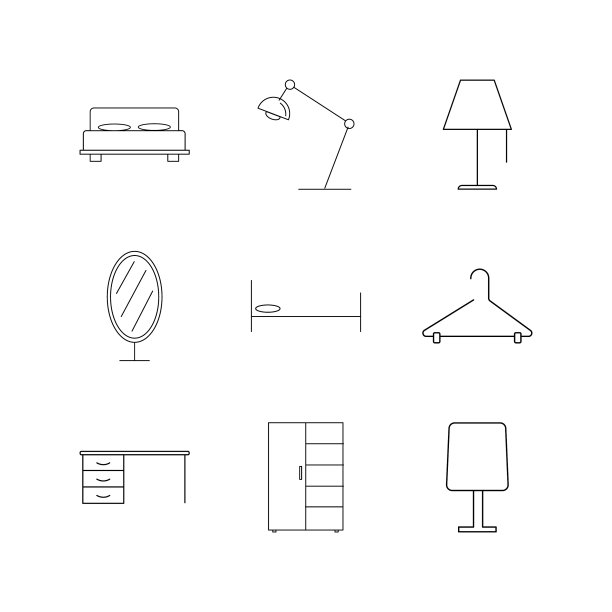 家具线性图标设置简单的轮廓图标图片下载