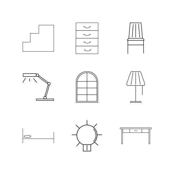家具线性图标设置简单的轮廓图标图片下载