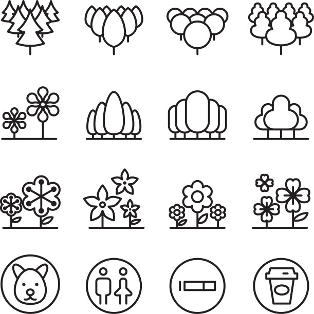 公园景观图标设置在细线风格图片下载