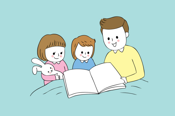 卡通可爱的爸爸和宝宝阅读图片下载