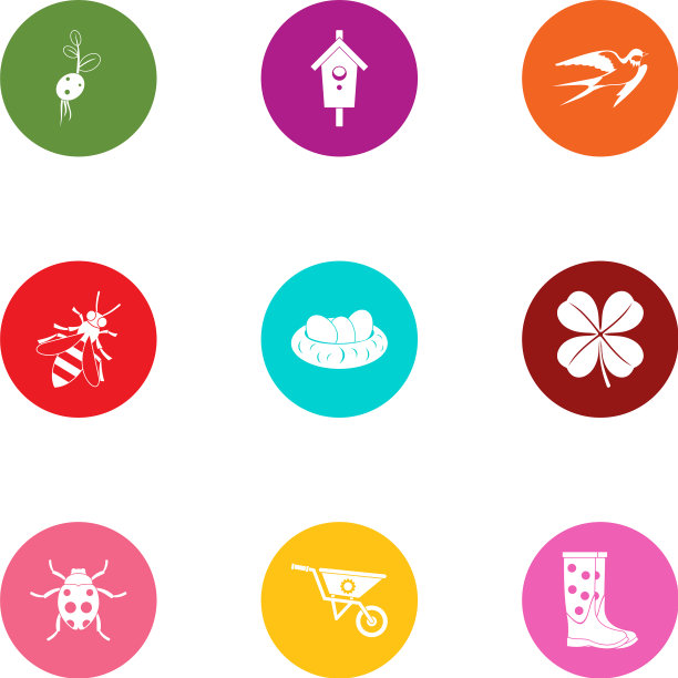 昆虫花园图标设置扁平风格图片下载