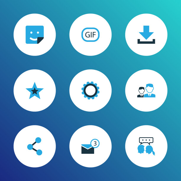 媒体图标彩色设置与微笑向下箭头图片下载