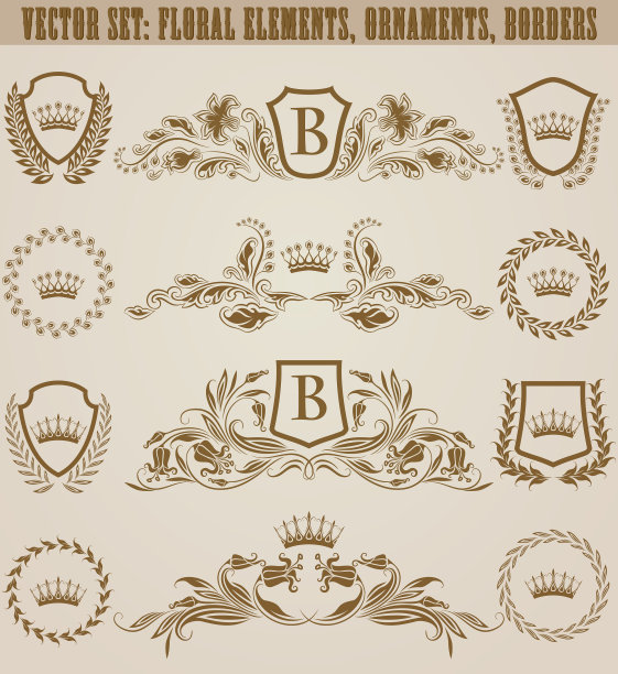 一套带有花卉元素的金色字母组合图片下载