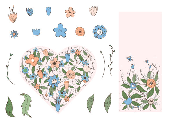 花卉组成涂鸦风格图片下载