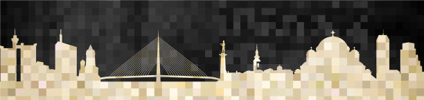 马赛克城市在垃圾黑色背景图片下载