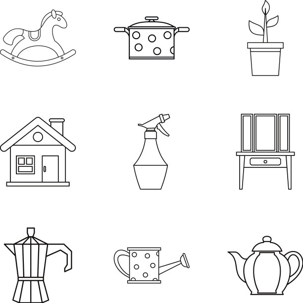 家庭爱好图标设置轮廓风格图片下载