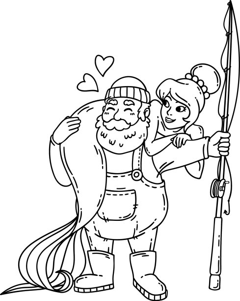 渔夫与美人鱼着色页图片下载