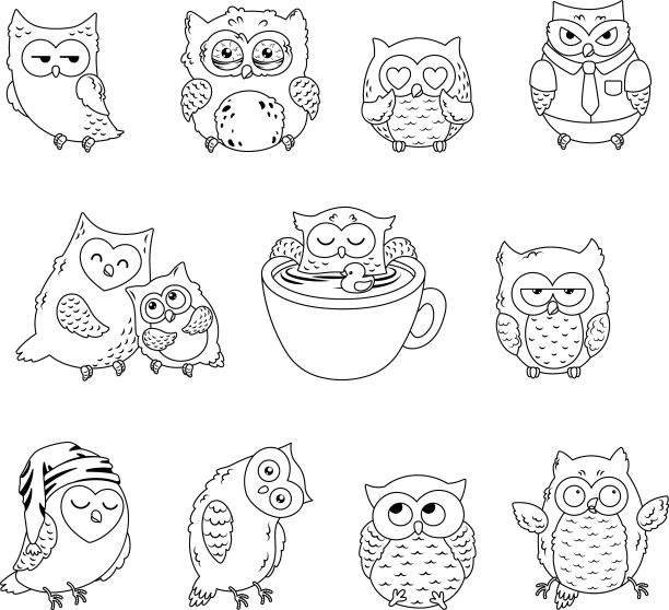 收集可爱的猫头鹰卡通人物图片下载