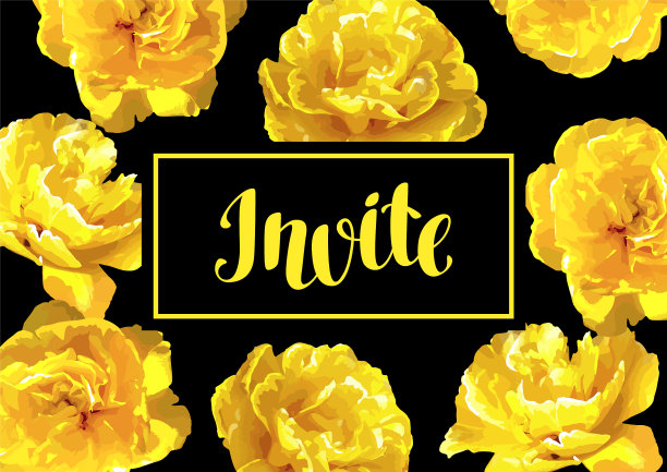 请帖上是蓬松的黄色郁金香，漂亮极了图片下载