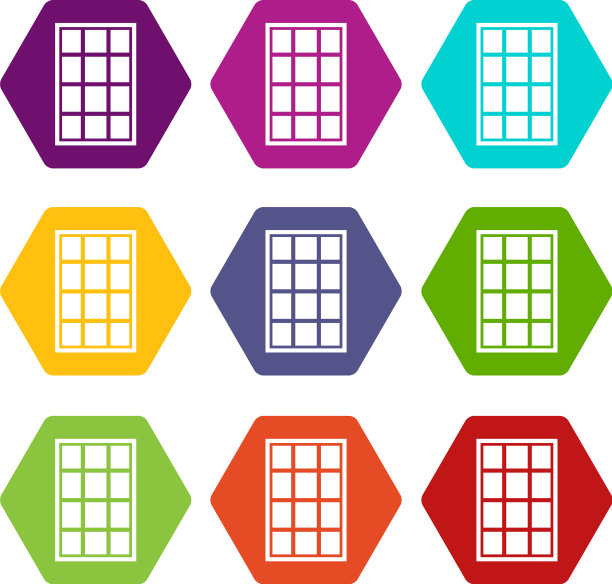 白色拱形窗口图标设置彩色六面体图片下载