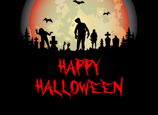 万圣节派对，南瓜树，蝙蝠和满月图片下载