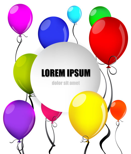 彩色气球与圆圈纸卡上白色图片下载