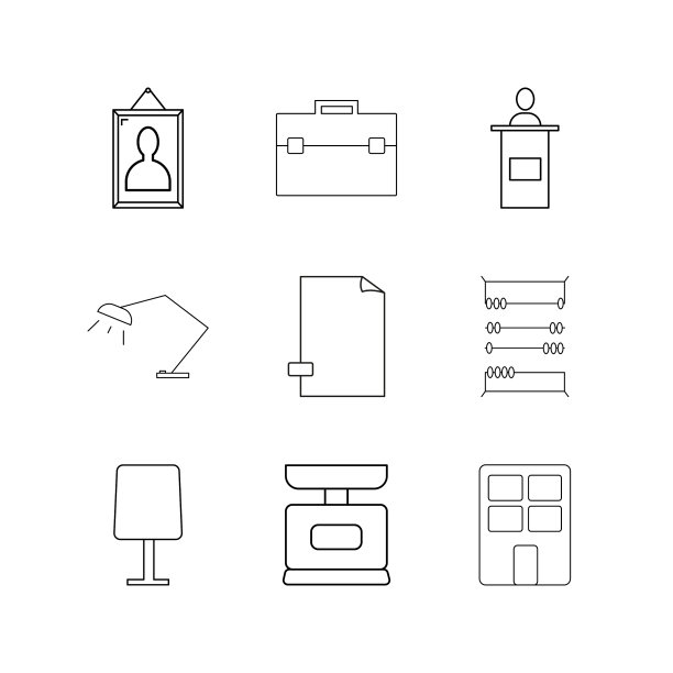 办公室线性图标设置简单的轮廓图标图片下载