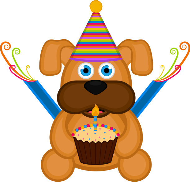 可爱的狗戴着派对帽和蛋糕图片下载