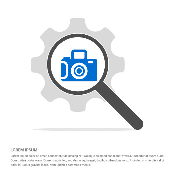 照片相机图标搜索玻璃与齿轮符号图片下载