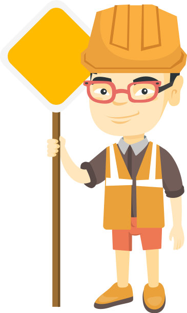 亚洲小建筑工人拿着路标图片下载