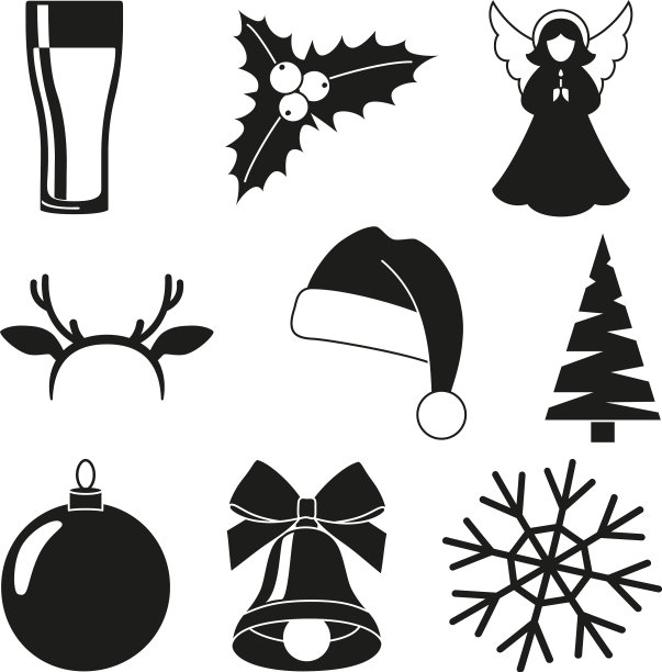 黑色和白色9圣诞元素集图片下载