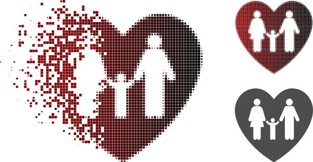 破碎的点半色调家庭爱心图标图片下载