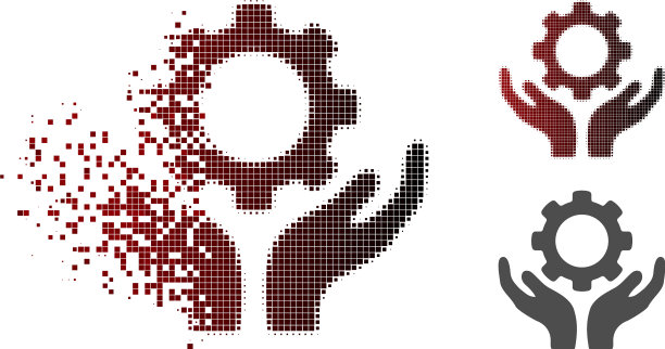 破碎的像素半色调修复服务手图片下载