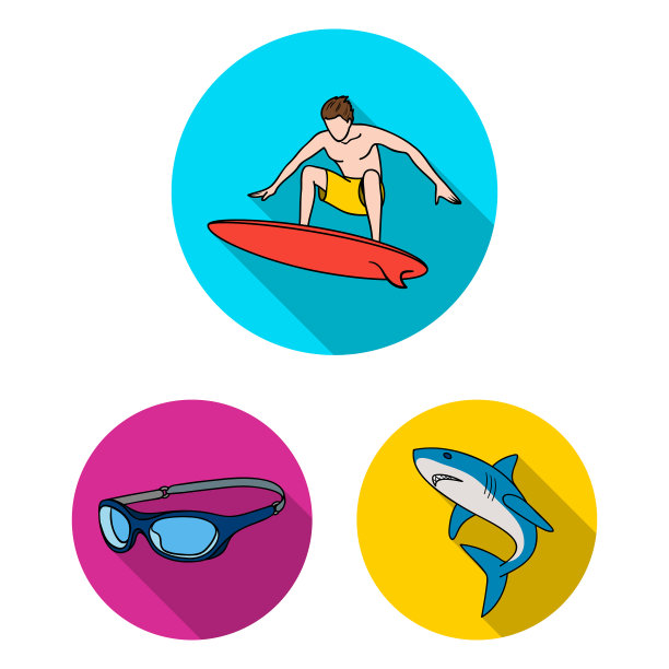 冲浪和极端平坦的图标集合图片下载