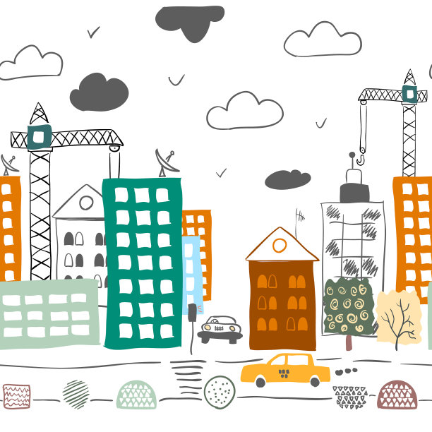 横向无缝图案与卡通街图片下载