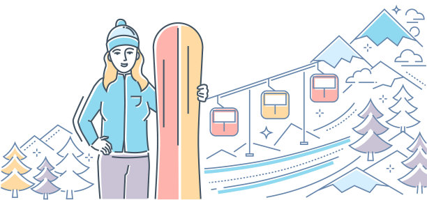 滑雪胜地-色彩缤纷的线条设计风格图片下载