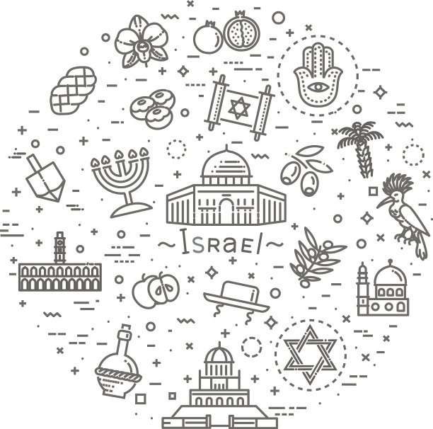 国家以色列旅游度假图标集图片下载