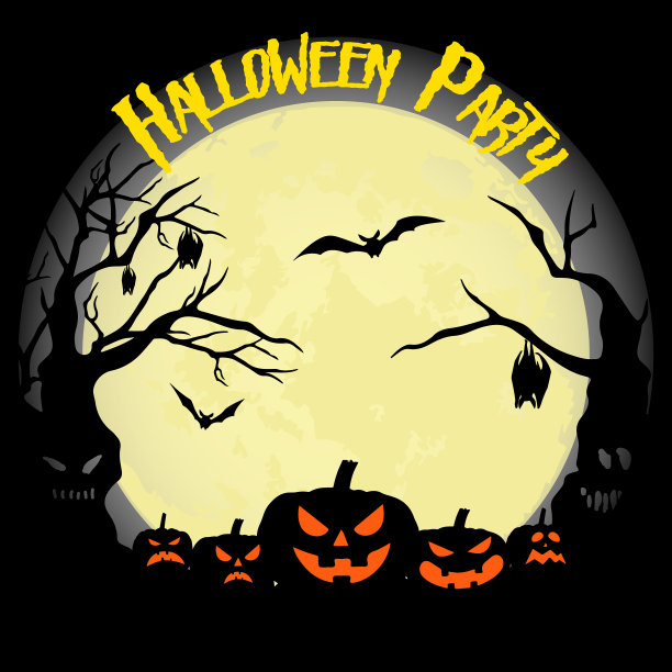 万圣节派对，南瓜蝙蝠和满月图片下载