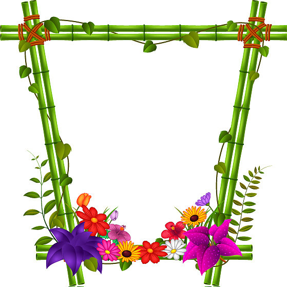 边框模板与竹和花图片下载