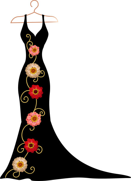 有花和花边的裙子剪影图片下载