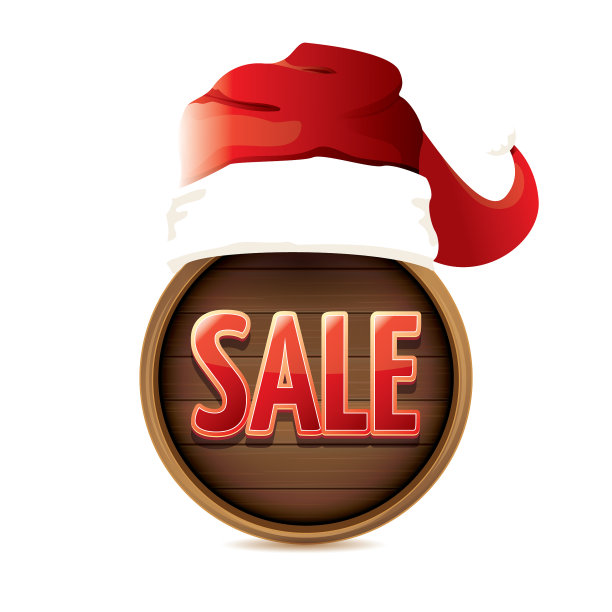 红色的圣诞老人帽子和特别的销售标志标签图片下载