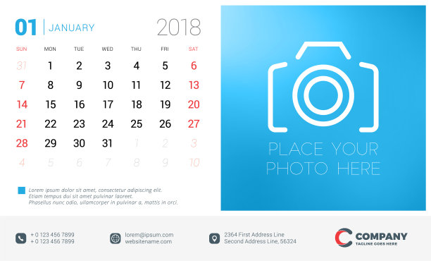 日历设计模板与地方的照片图片下载