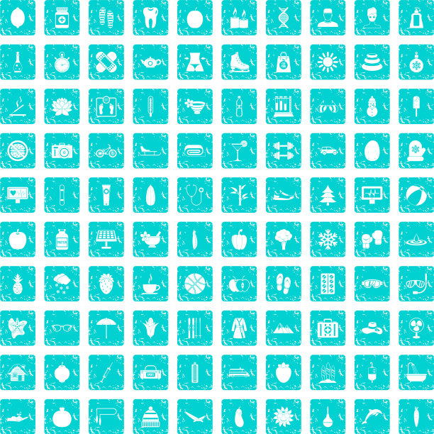 100个女性健康图标设置垃圾摇滚蓝色图片下载