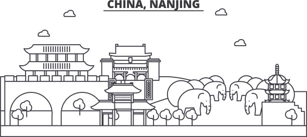 中国南京建筑线天际线图片下载