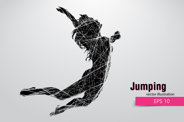 一个跳跃的女孩的剪影图片下载