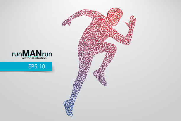 三角形中一个奔跑的男人的剪影图片下载