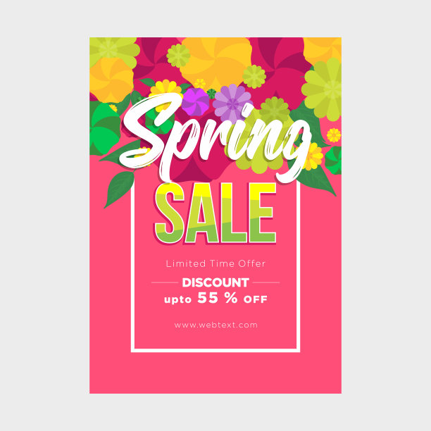 明亮的粉红色春季海报与花卉顶部边界图片下载