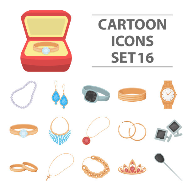 珠宝和配件设置图标卡通风格图片下载
