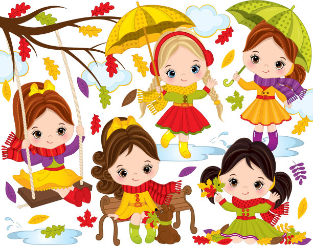 秋天与可爱的小女孩图片下载