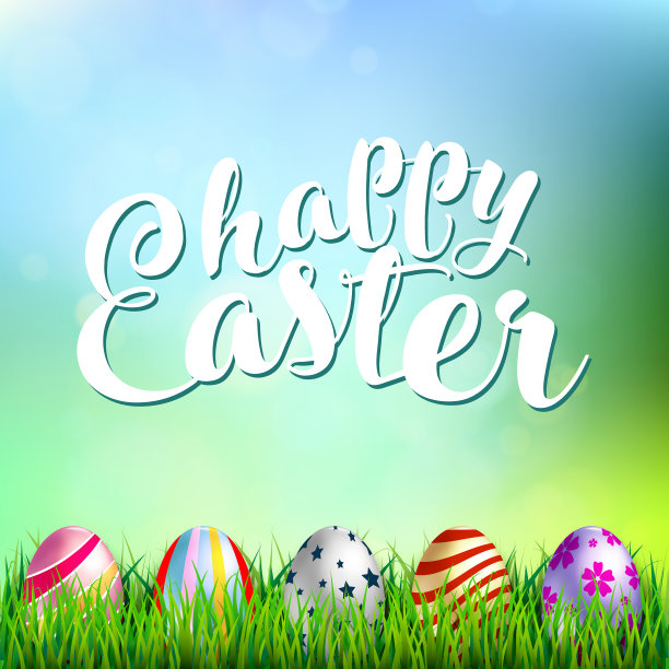 复活节彩蛋放在新鲜的绿草地上图片下载