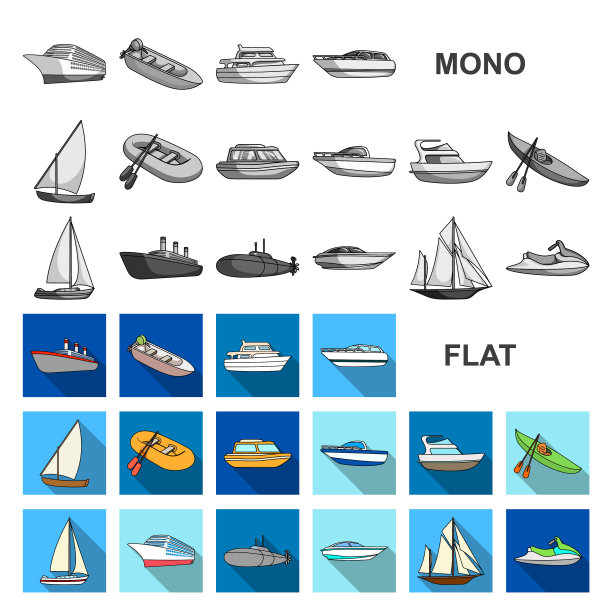 水上和海上运输平面图标设置图片下载